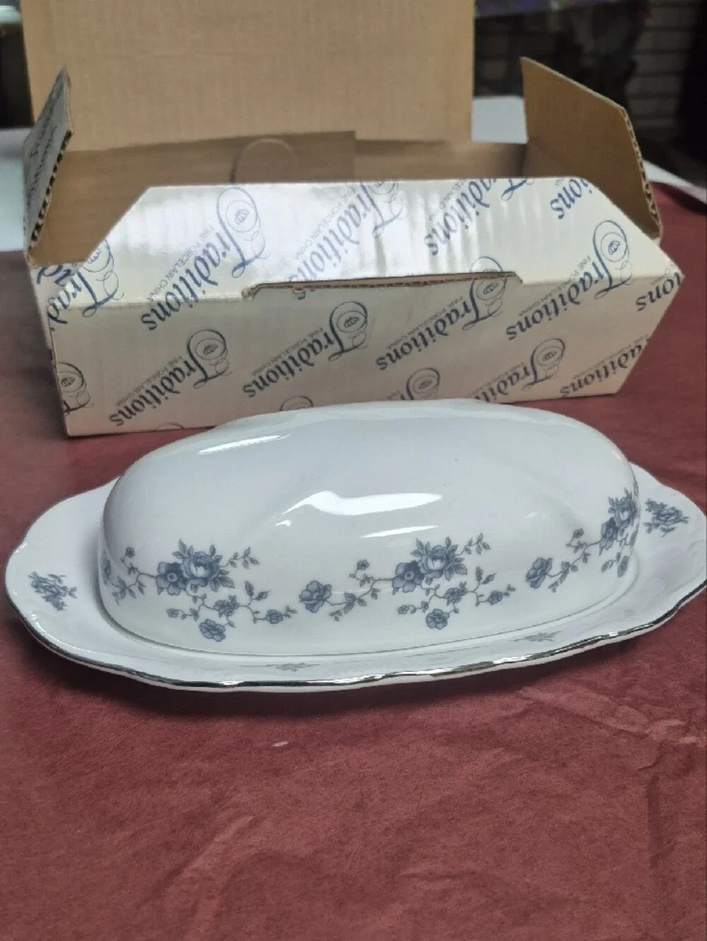 Traditions Johann Haviland Blue Garland Covered Butter Dish - Still In Box